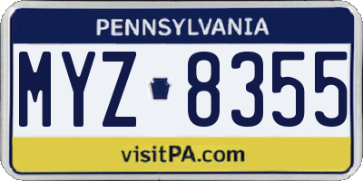 PA license plate MYZ8355