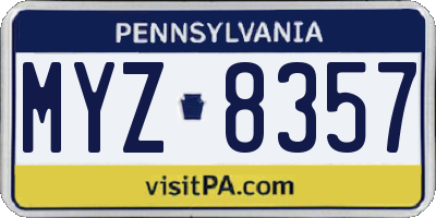 PA license plate MYZ8357