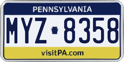 PA license plate MYZ8358