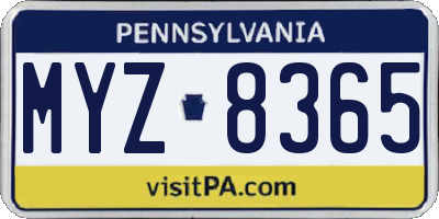 PA license plate MYZ8365