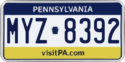PA license plate MYZ8392