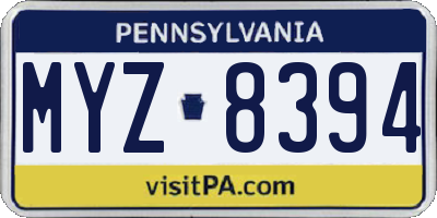 PA license plate MYZ8394