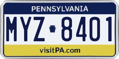 PA license plate MYZ8401