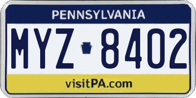 PA license plate MYZ8402