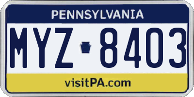 PA license plate MYZ8403