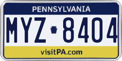 PA license plate MYZ8404