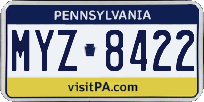 PA license plate MYZ8422