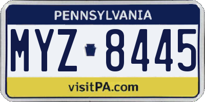 PA license plate MYZ8445