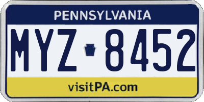PA license plate MYZ8452