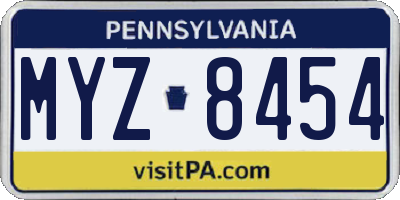 PA license plate MYZ8454