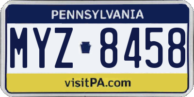PA license plate MYZ8458