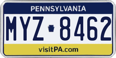 PA license plate MYZ8462