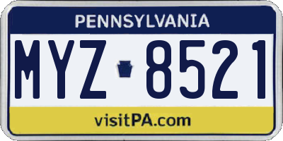 PA license plate MYZ8521