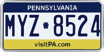 PA license plate MYZ8524
