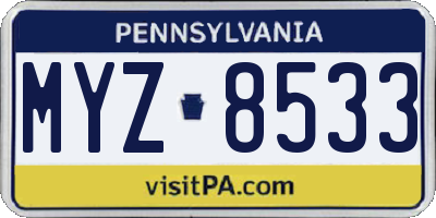 PA license plate MYZ8533