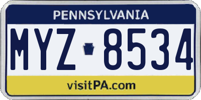 PA license plate MYZ8534