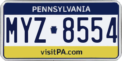 PA license plate MYZ8554