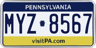 PA license plate MYZ8567