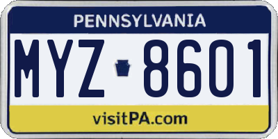 PA license plate MYZ8601
