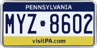 PA license plate MYZ8602