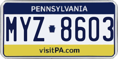 PA license plate MYZ8603