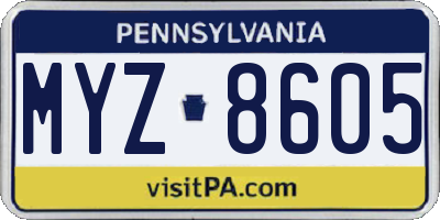 PA license plate MYZ8605