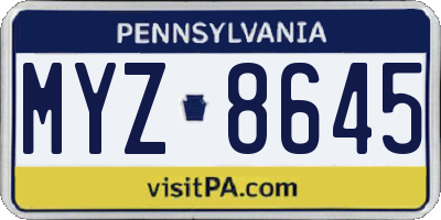 PA license plate MYZ8645