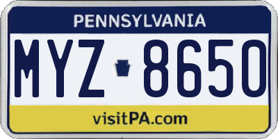 PA license plate MYZ8650