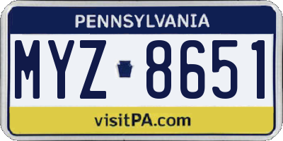 PA license plate MYZ8651
