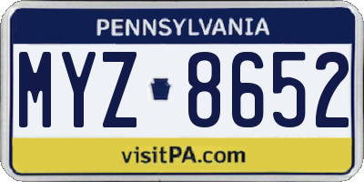 PA license plate MYZ8652