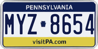 PA license plate MYZ8654