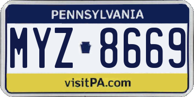 PA license plate MYZ8669