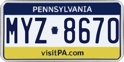 PA license plate MYZ8670