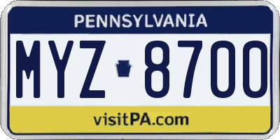 PA license plate MYZ8700