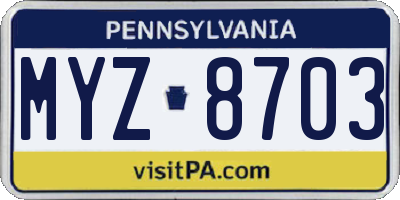 PA license plate MYZ8703
