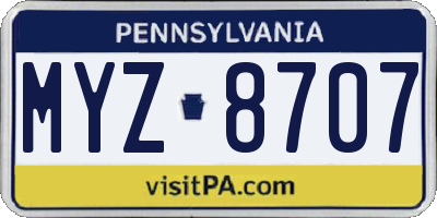 PA license plate MYZ8707