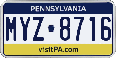 PA license plate MYZ8716