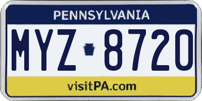 PA license plate MYZ8720