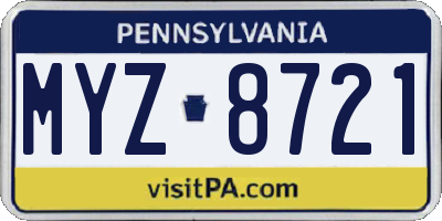 PA license plate MYZ8721
