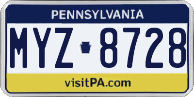 PA license plate MYZ8728