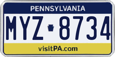 PA license plate MYZ8734