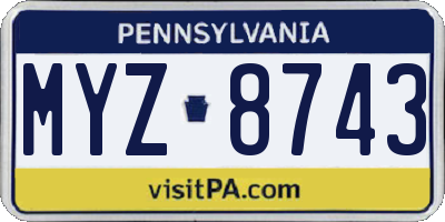 PA license plate MYZ8743