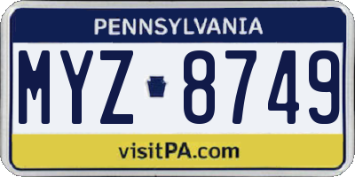 PA license plate MYZ8749