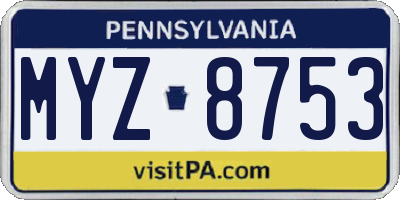 PA license plate MYZ8753