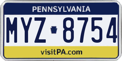 PA license plate MYZ8754