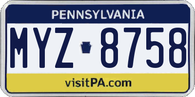 PA license plate MYZ8758