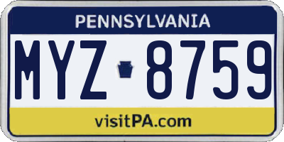 PA license plate MYZ8759