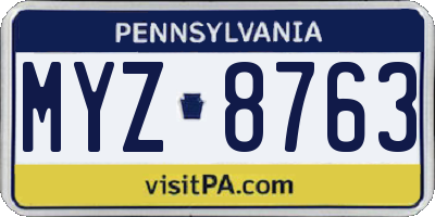 PA license plate MYZ8763