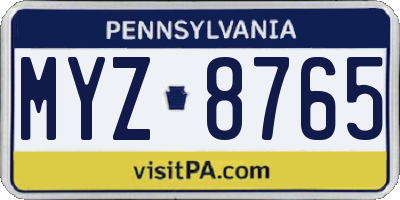 PA license plate MYZ8765