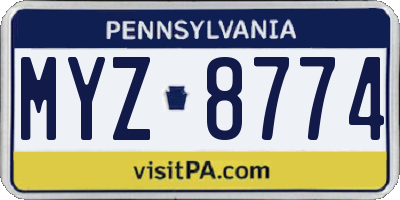 PA license plate MYZ8774